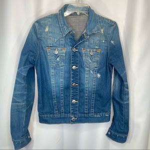 Jean jacket. Blue . Distressed . Size Small.  True Religion